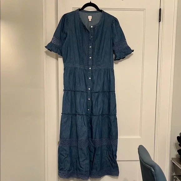 chinese dress ladies Reagan Denim Maxi Dress in Medium Wash – Draper James main image 0